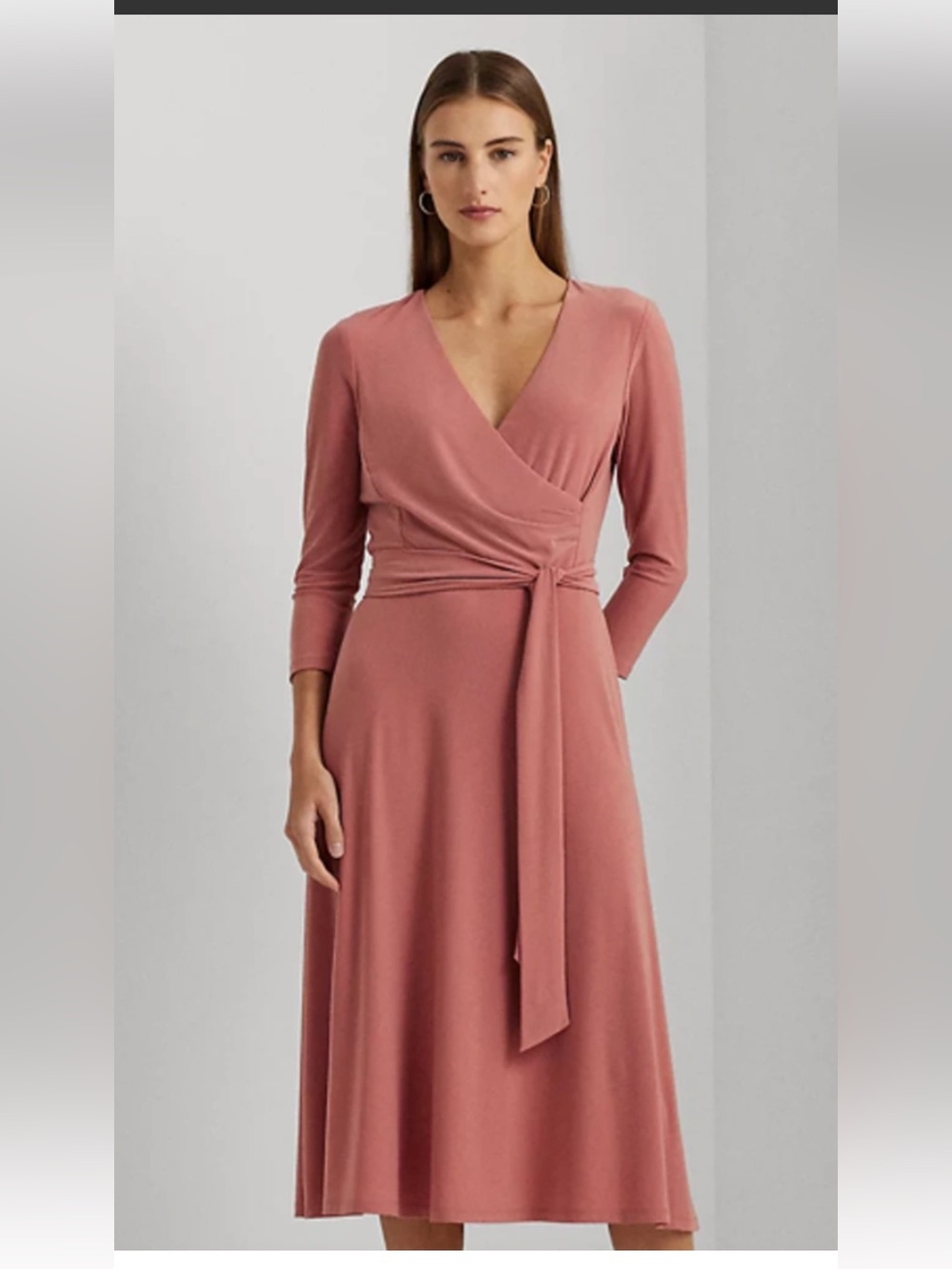 Wrap Front Long Sleeve Maxi Dress in Dusty Rose - Picture 1 of 10